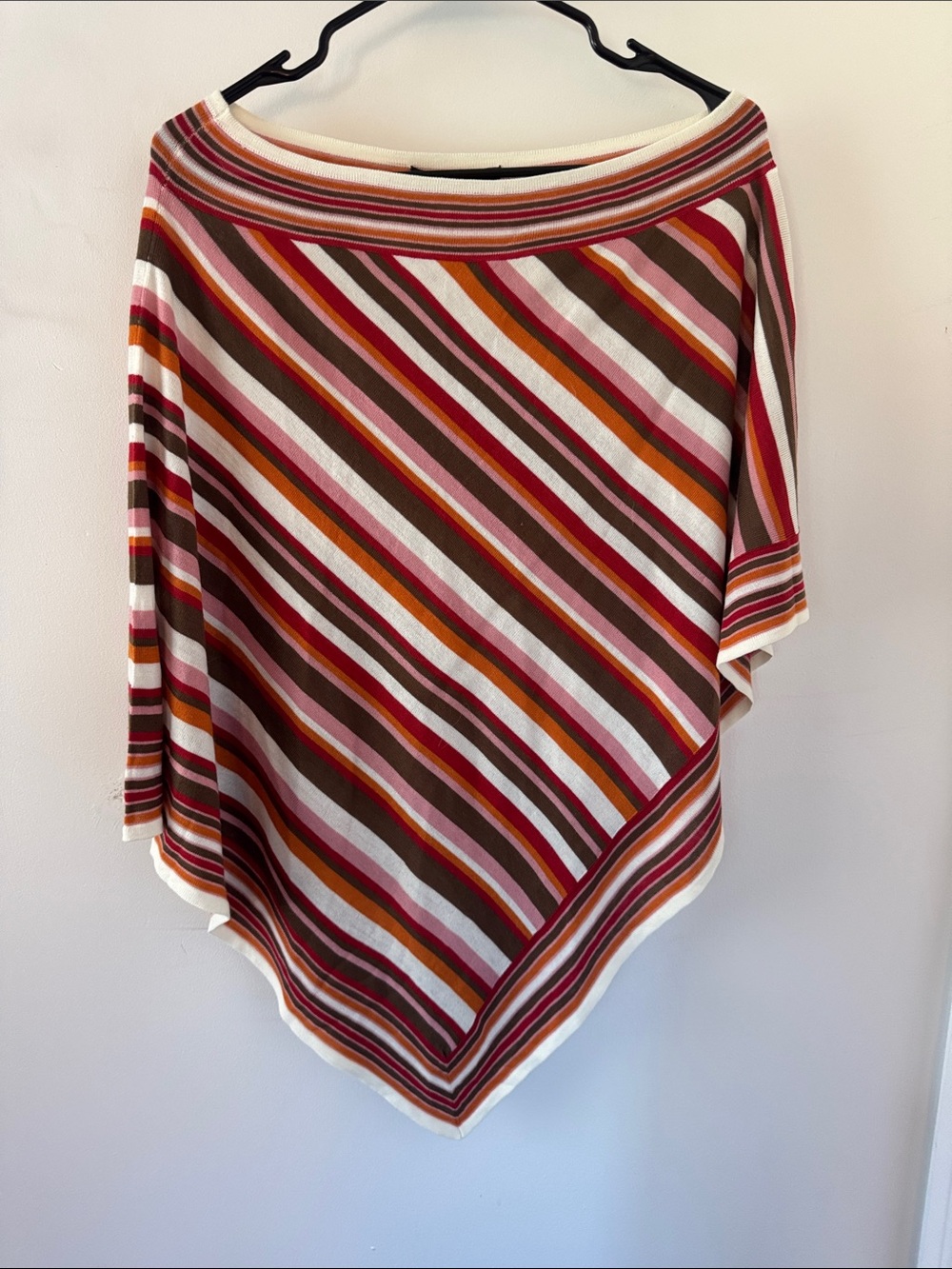 Y2K era vintage BCBG Striped Diagonal pullover Shawl in Brown, Pinks & Cream